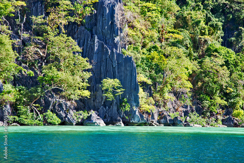 from a boat  in  beautiful panorama coastline sea and rock