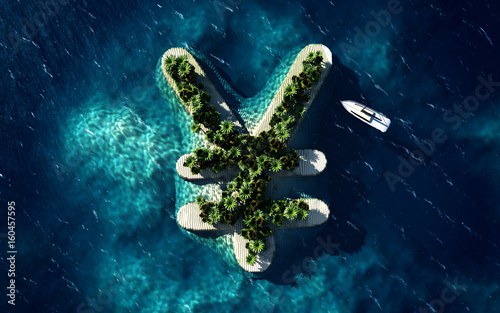 Fotografija Tropical island in the form of the Yen symbol