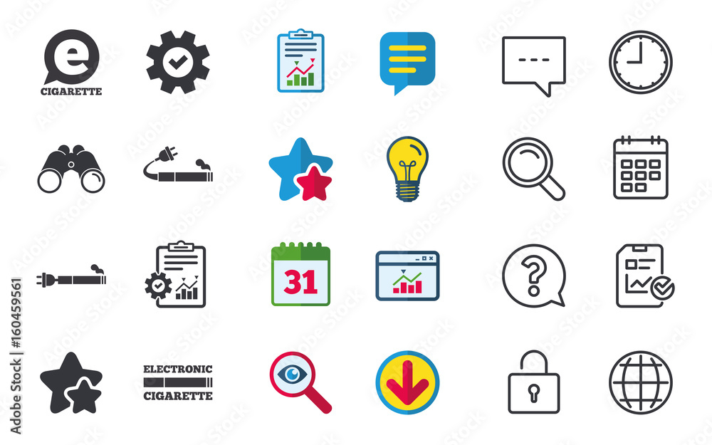 E-Cigarette signs. Electronic smoking icons.