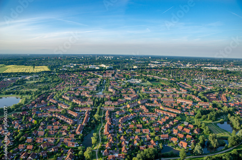 Panorama flight over the east of Hamburg Germany