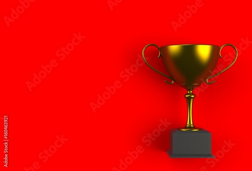 Trophy on red plank, 3D rendering