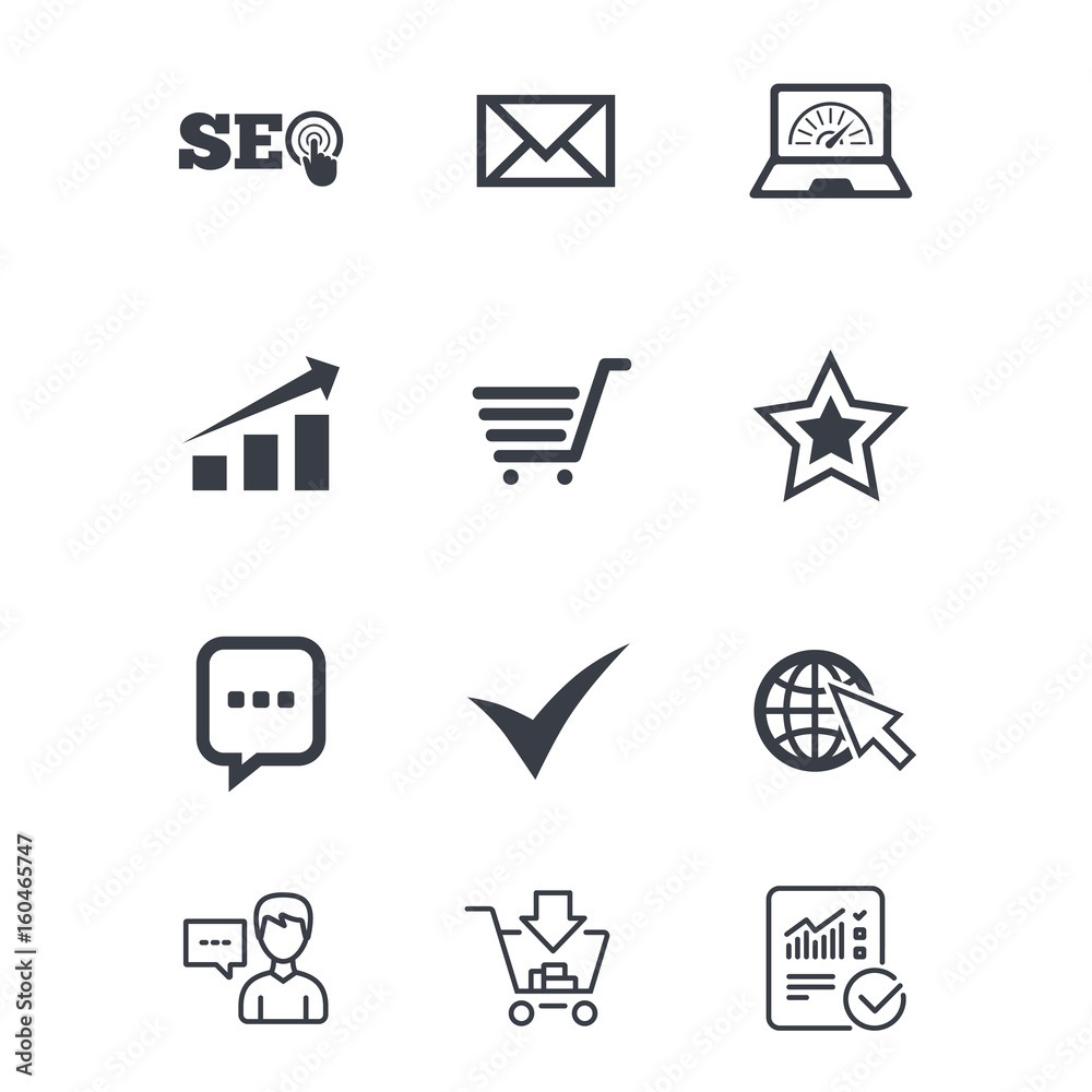 Internet, seo icons. Star, shopping signs. Internet, seo icons. Star, shopping signs.