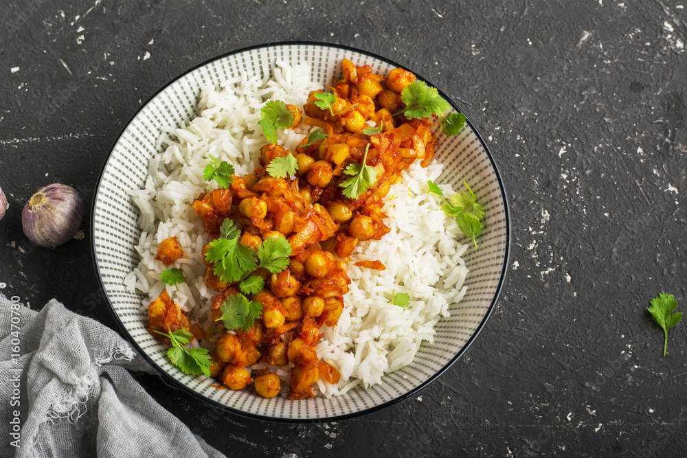 Chickpea curry with basmati rice - obrazy, fototapety, plakaty 