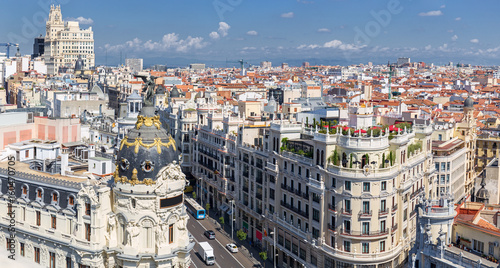 Gran Via Street Aerial View in Madrid, Spain