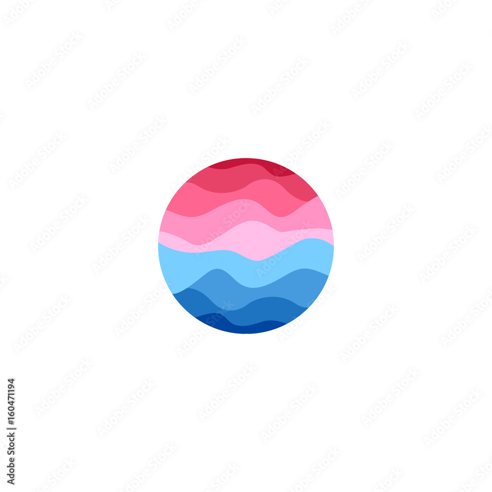 Isolated abstract round shape blue and pink color logo of wavy lines on white background vector illustration. Isolated abstract round shape blue and pink color logo of wavy lines on white background vector illustration.
