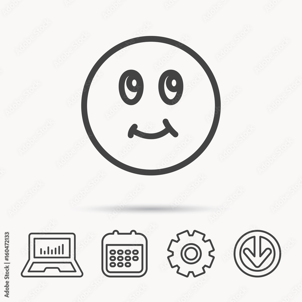 Smile icon. Positive happy face sign. Happiness and cheerful symbol. Notebook, Calendar and Cogwheel signs. Download arrow web icon. Vector Smile icon. Positive happy face sign. Happiness and cheerful symbol. Notebook, Calendar and Cogwheel signs. Download arrow web icon. Vector