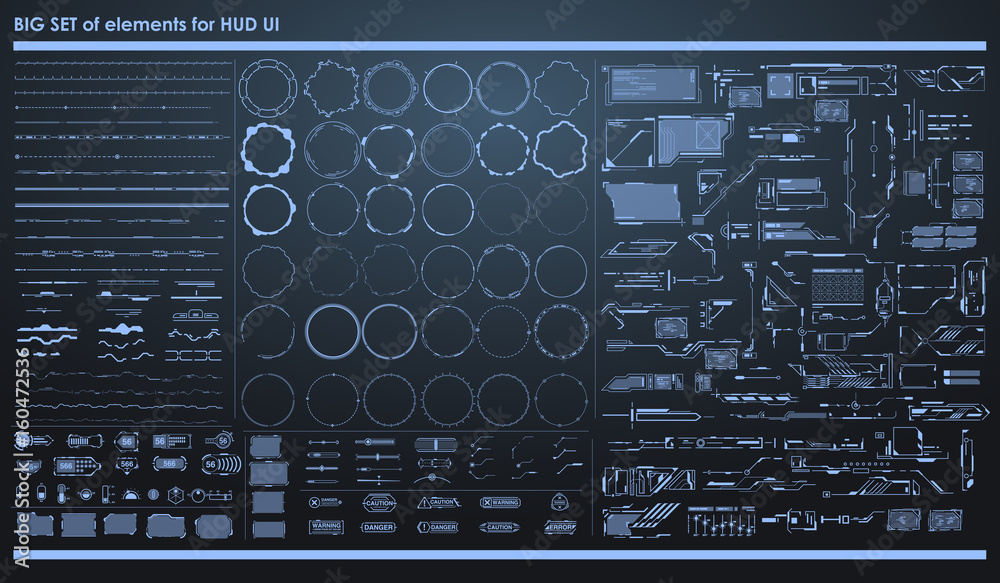 set of black and white infographic elements. Head-up display elements ...