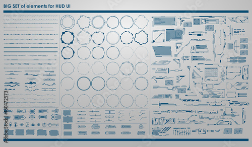 set of black and white infographic elements. Head-up display elements for the web and app. Futuristic user interface. Virtual graphic.