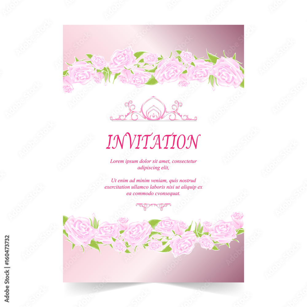 Invitation card, wedding card with rose