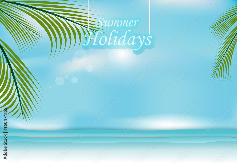 Fototapeta premium Summer Holidays background, Sea and sky paper art style