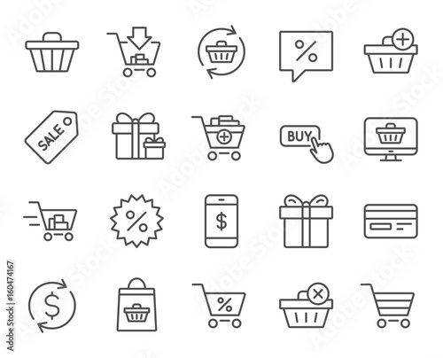 Shopping line icons. Gifts, Presents and Sale.