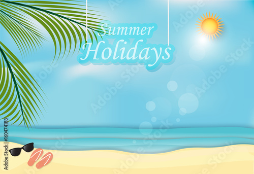 Summer Holidays background  Sea and Beach paper art style