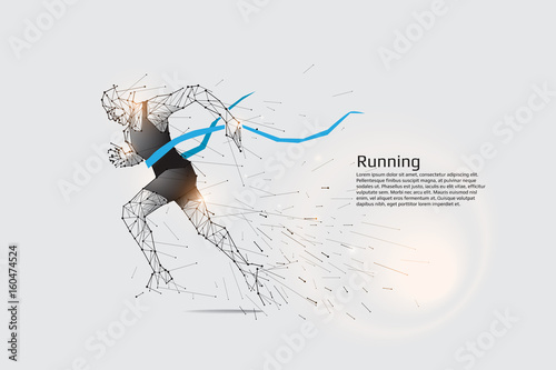 Running man. Motion art line dot concept