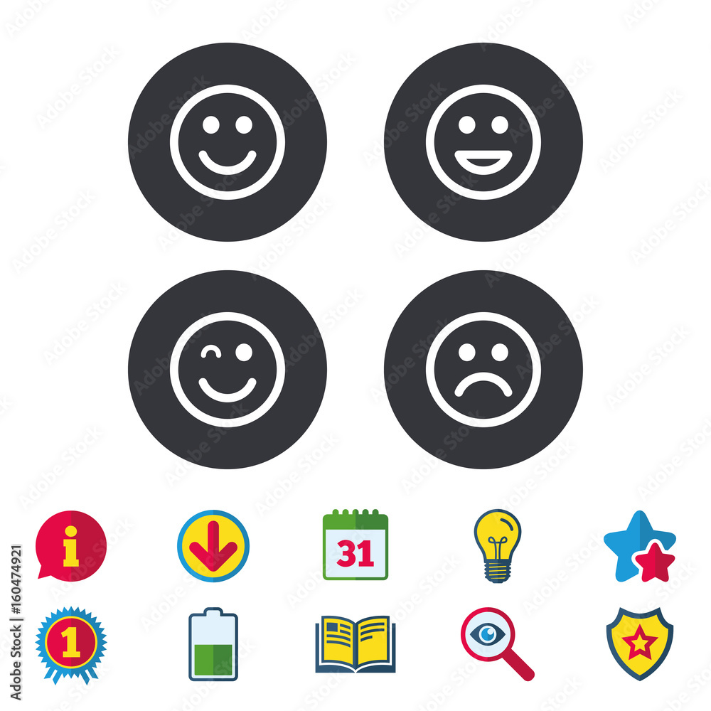 Smile icons. Happy, sad and wink faces. Smile icons. Happy, sad and wink faces.