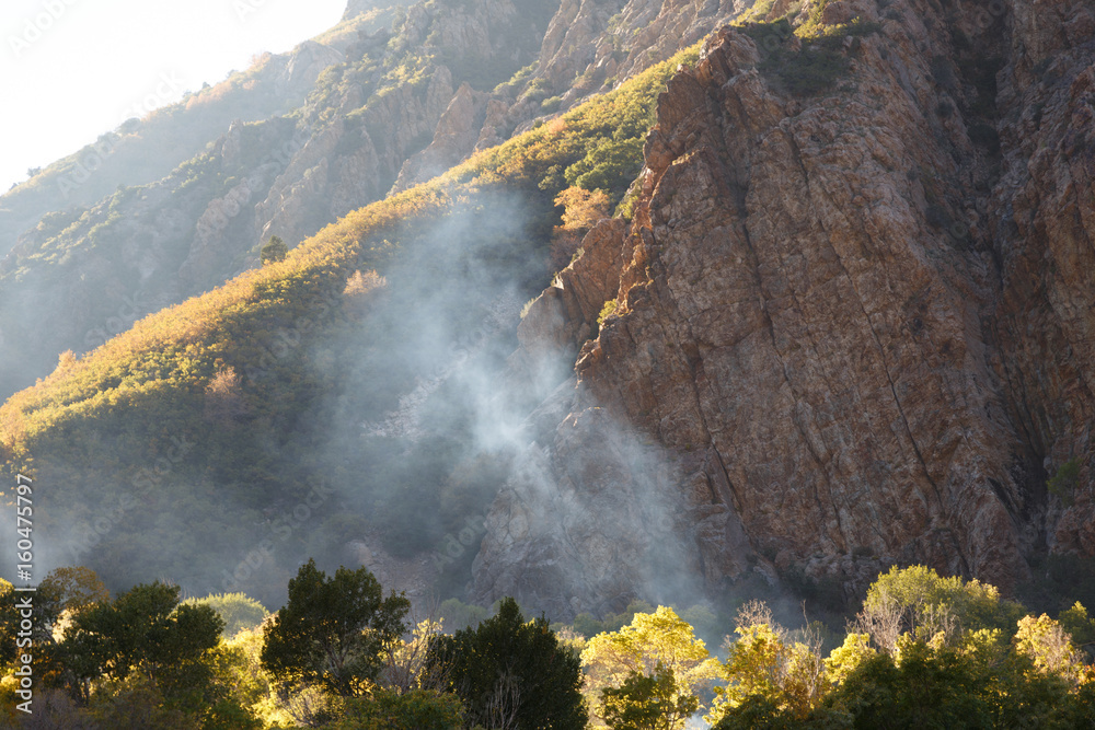 Rocky Mountain Backlight Autumn Canyon Utah Smoke