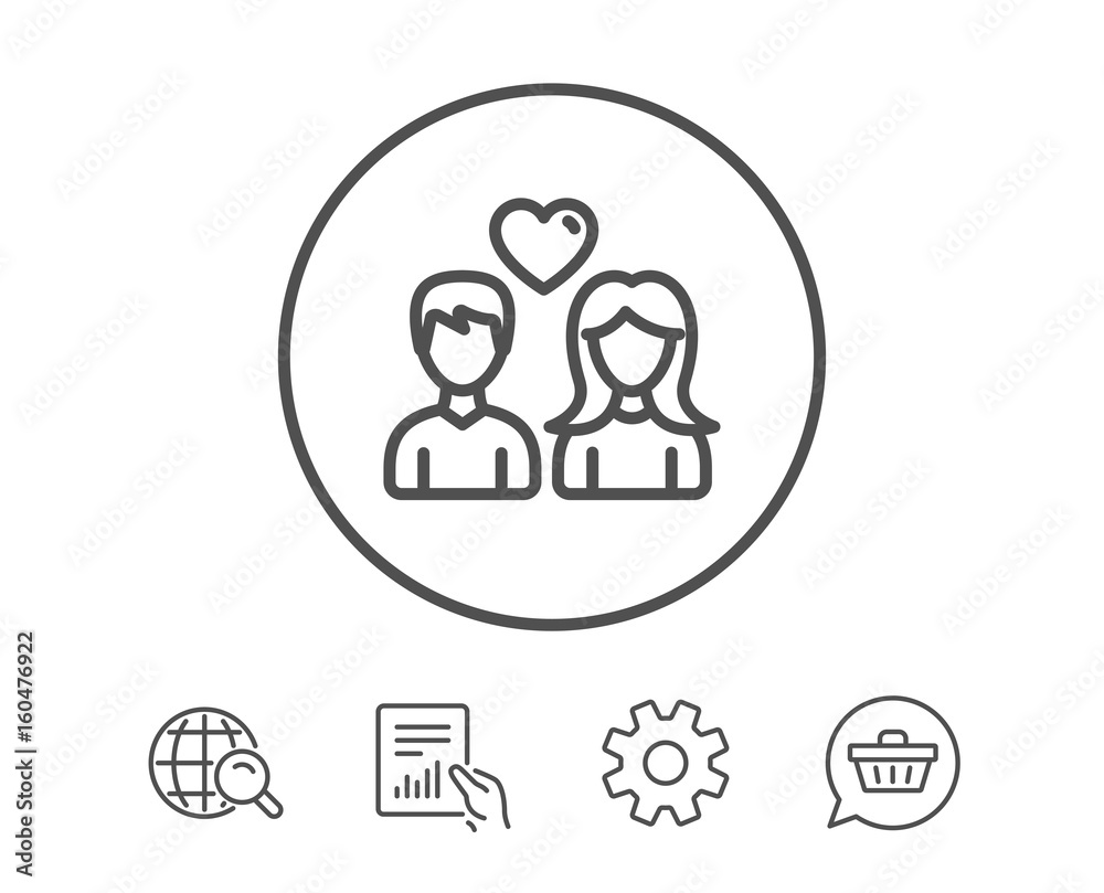 Couple line icon. Users with Heart sign.