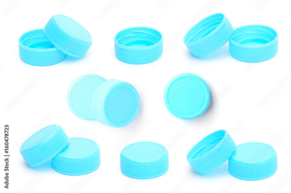 cyan plastic bottle cap on white background cyan plastic bottle cap on white background