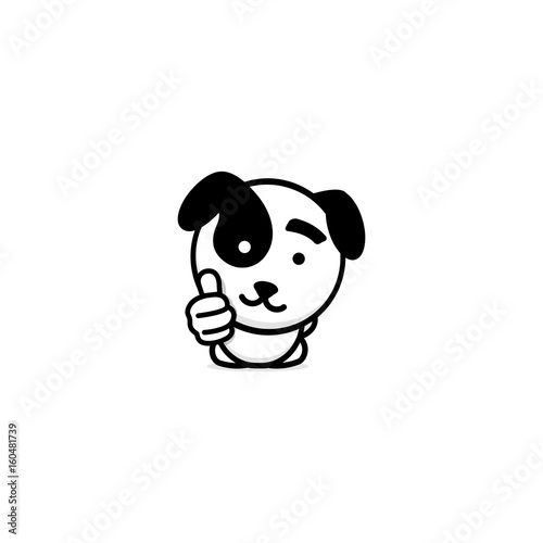 Cute puppy showing like, thumb of hand up, high esteem and approval vector logo. Well done illustration, good job post, excellent symbol