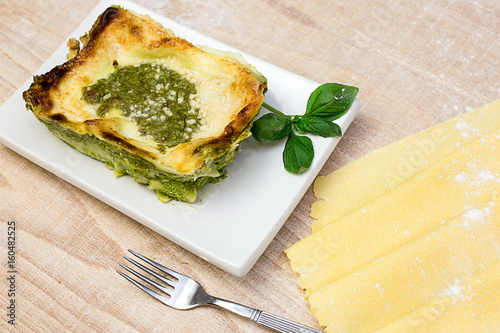 pasticcio with pesto sauce