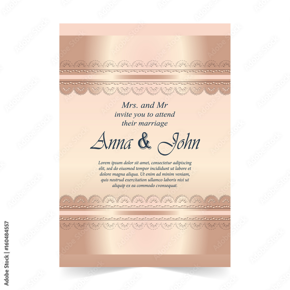 Wedding card, Invitation card with ornamental on rose quartz color background Wedding card, Invitation card with ornamental on rose quartz color background