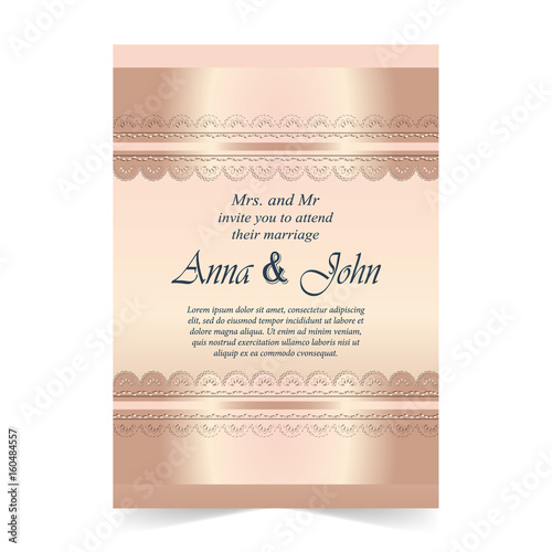 Wedding card, Invitation card with ornamental on rose quartz color background