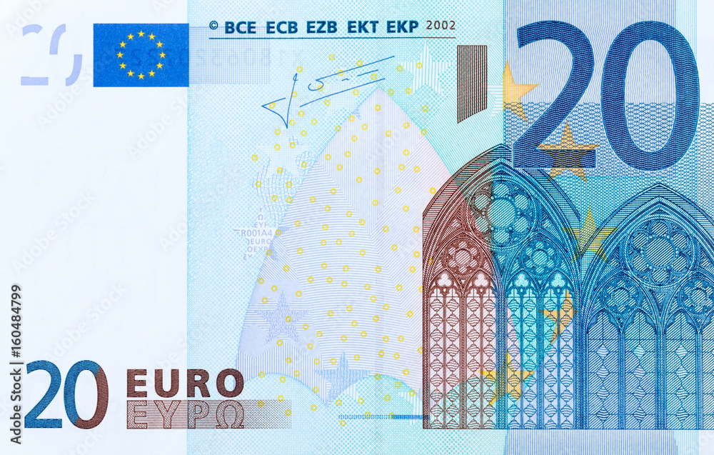 Close-up of part 20 euro banknote. - obrazy, fototapety, plakaty 