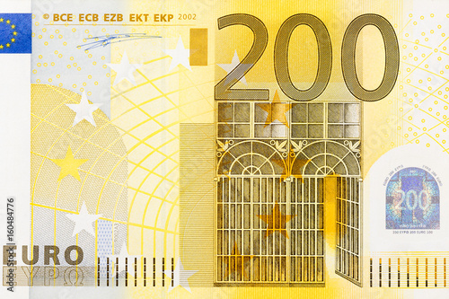 Close-up of part 200 euro banknote.