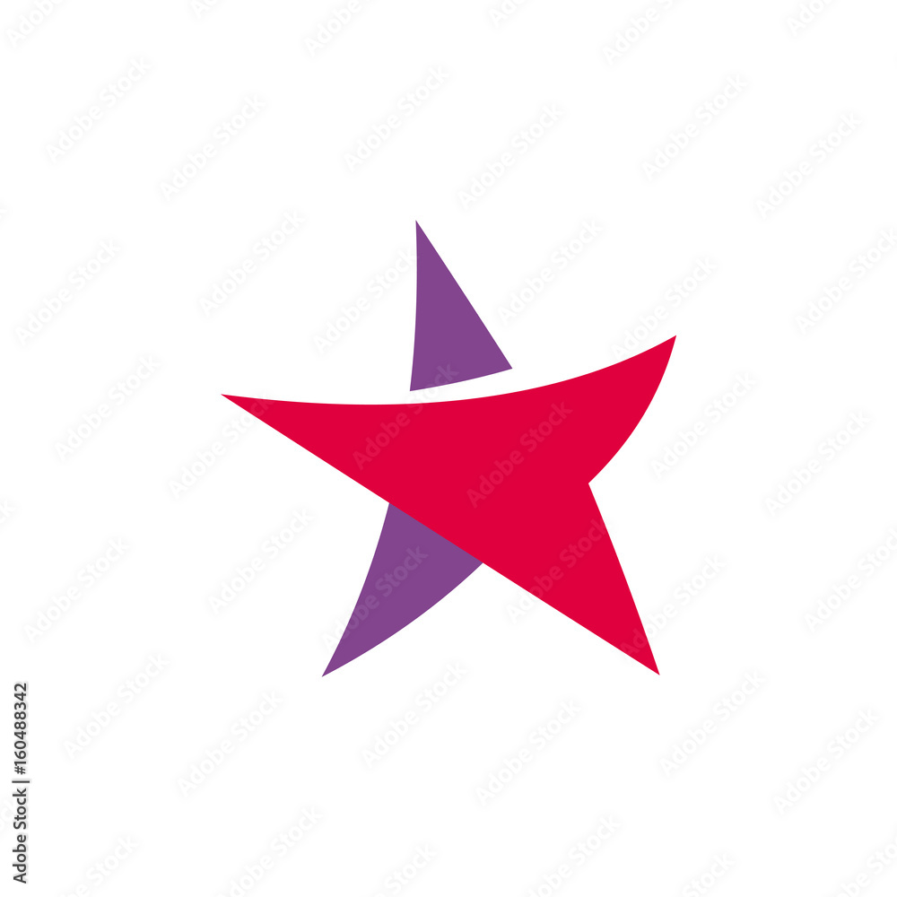 Fantastic isolated simple flat red and violet color star logo of unusual shape. Vector logotype and icon of the abstract form. Fantastic isolated simple flat red and violet color star logo of unusual shape. Vector logotype and icon of the abstract form.