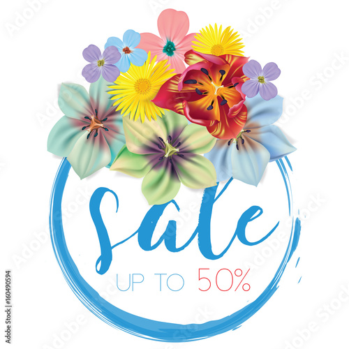 Sale with flowers background vector illustration template. Banner, flyer, invitation, posters, brochure, voucher discount Advertising.