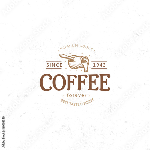 Vintage dark coffee emblem, flat retro illustration. Brown and beige colors sign. Stylized stamp of vector lettering drink. Breakfast cafe logo. © artyway