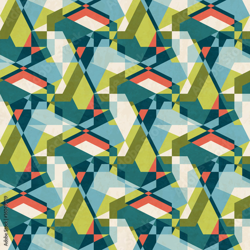 Abstract geometric seamless pattern in mid-century modern colors, vector illustration with texture