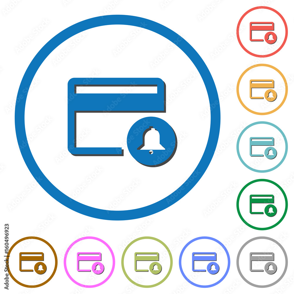 Credit card transaction alerts icons with shadows and outlines Credit card transaction alerts icons with shadows and outlines