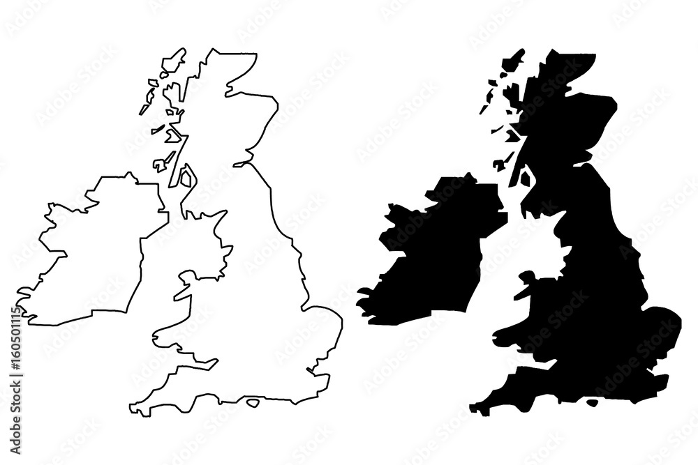 British Isles map vector illustration, scribble sketch British Isles