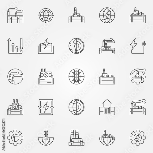 Geothermal energy icons set