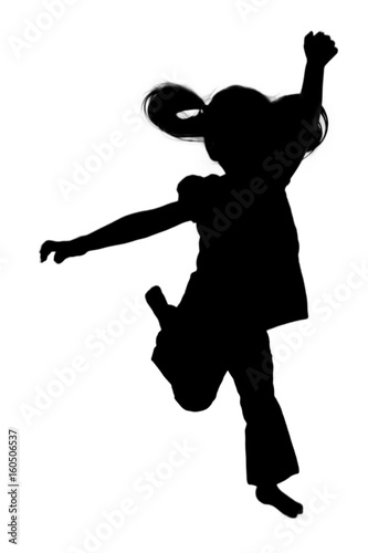 Adorable little girl silhouette isolated on white background