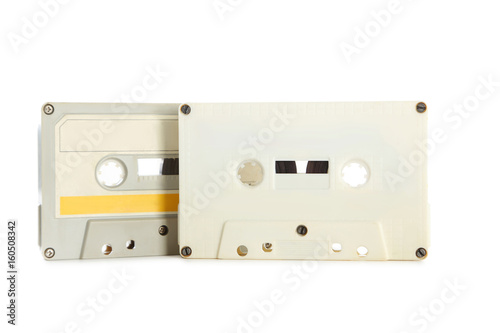 White cassette tapes isolated on white background