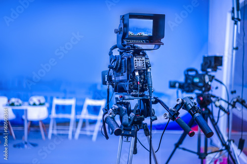 TV studio. Take a video. Studio for shooting video. Survey shooting.