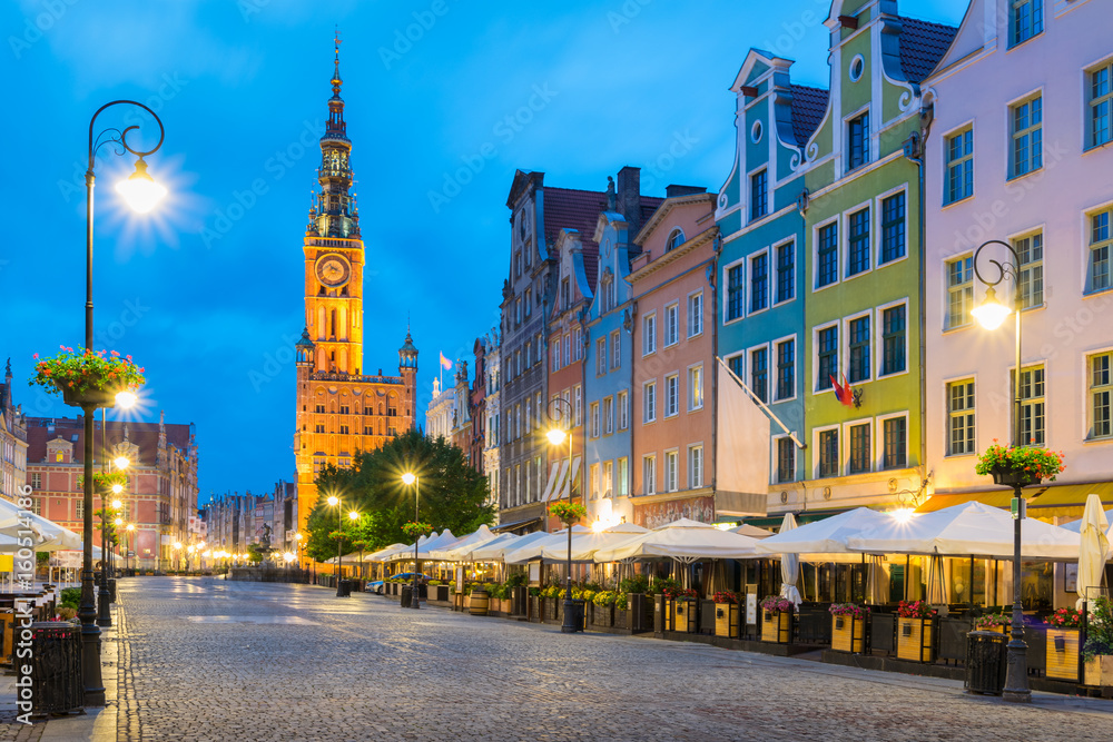 Beautifully illuminated Old Town in Gdansk. Poland, Pomerania.