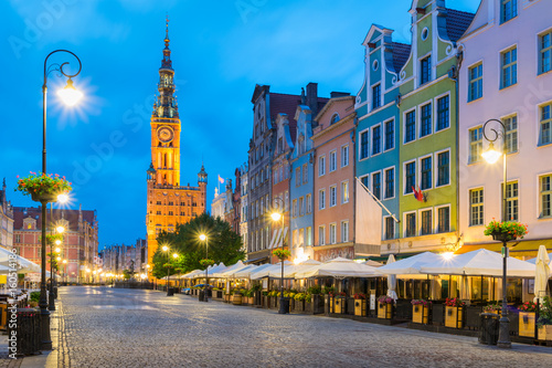 Beautifully illuminated Old Town in Gdansk. Poland, Pomerania.