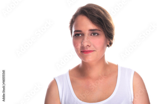 Girl in white shirt isolated on white