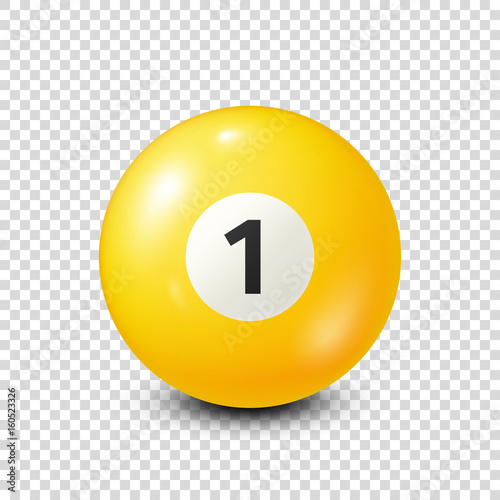 Billiard,yellow pool ball with number 1.Snooker. Transparent background.Vector illustration.
