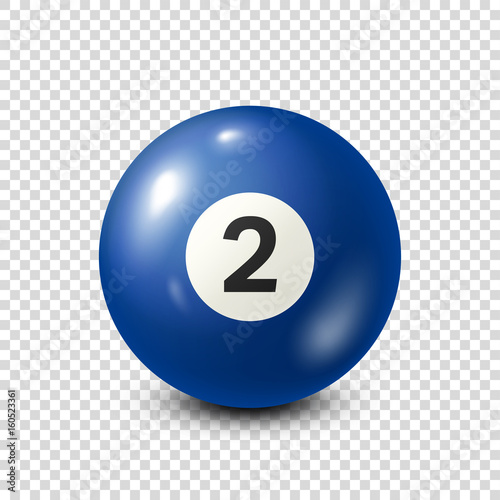 Billiard,blue pool ball with number 2.Snooker. Transparent background.Vector illustration.