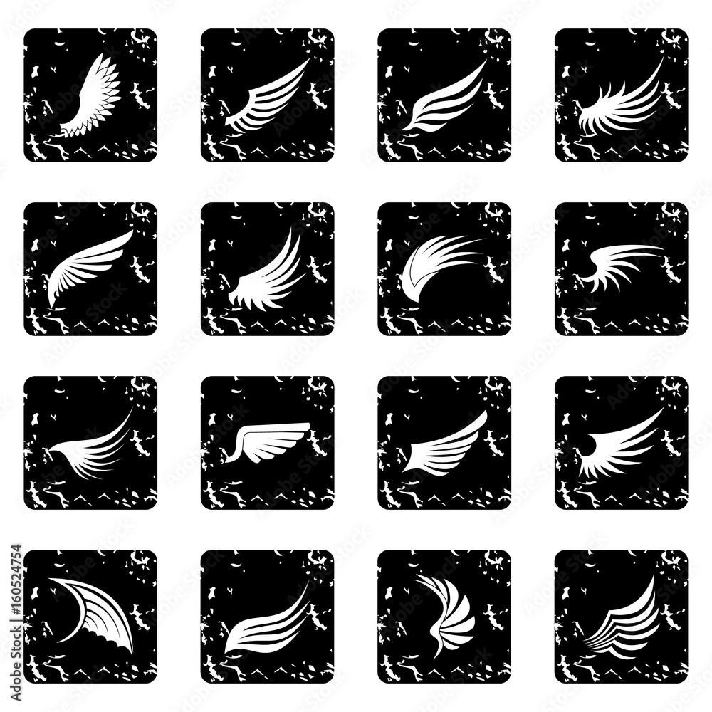 Wing set icons, grunge style Wing set icons, grunge style