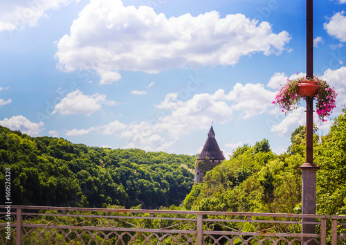 Kamyanets-Podilsky, Ukraine - June 18, 2017: View from the bridge to the canyon. photo