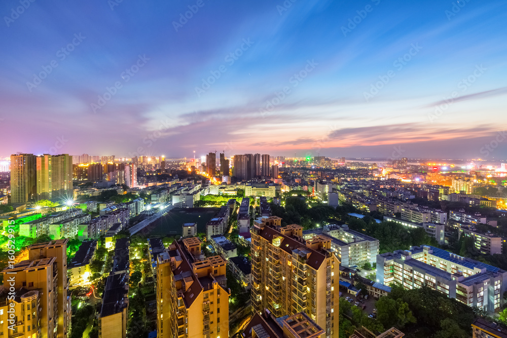 jiujiang cityscape in sunset