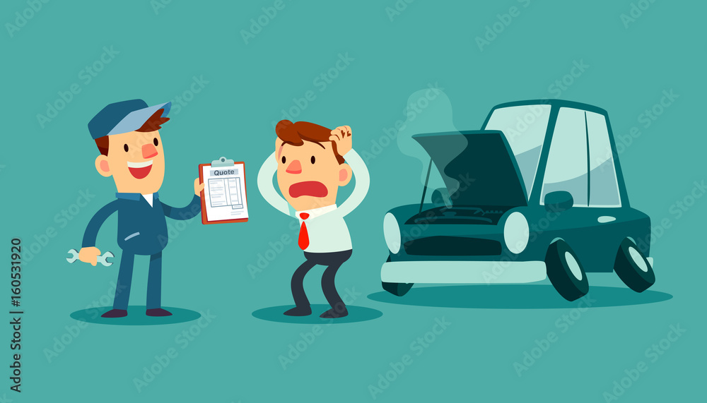 mechanic show quote for car repair to businessman mechanic show quote for car repair to businessman