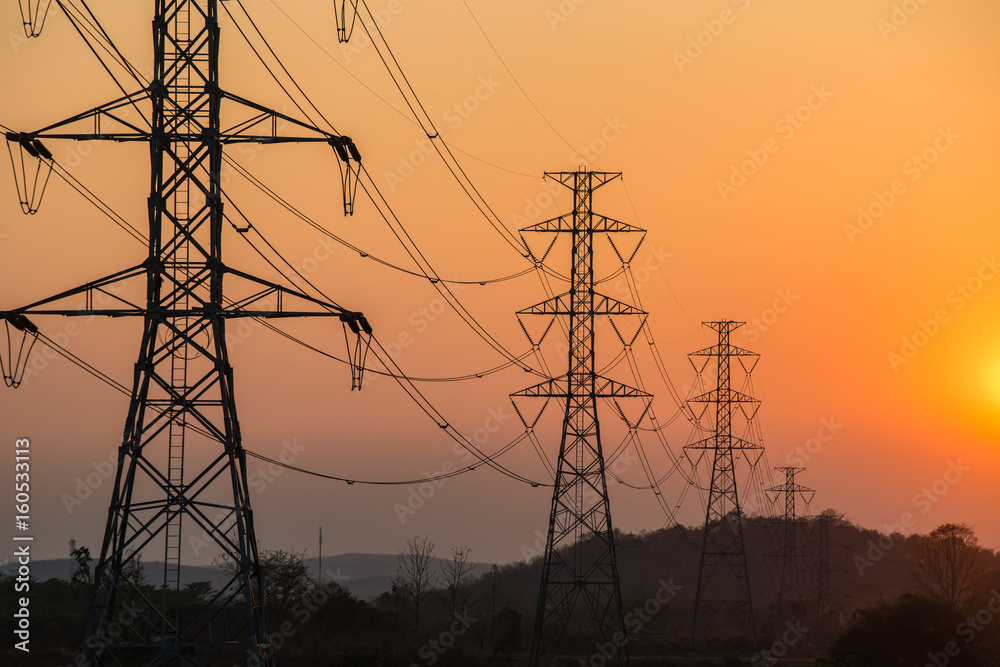 electricity tower in sunset time