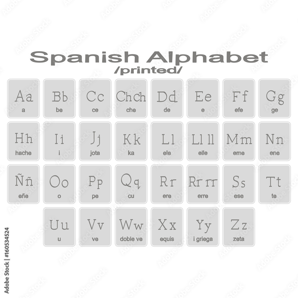 Set of monochrome icons with Spanish Aphabet for your design Set of monochrome icons with Spanish Aphabet for your design