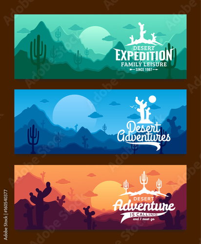 Desert adventures horizontal banner set