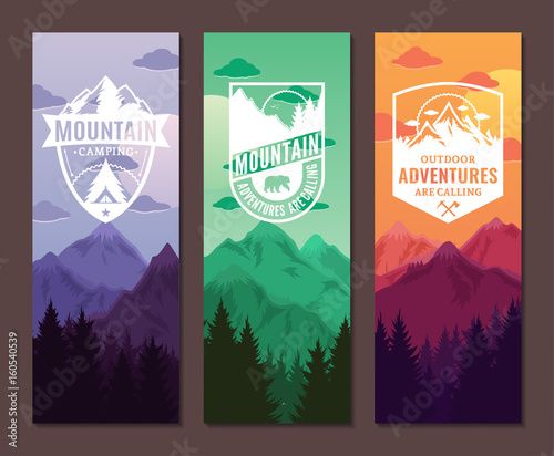 Mountains adventures vertical banner set